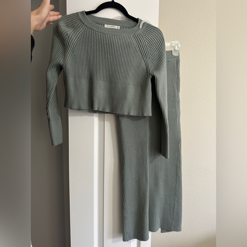 O Vianca Ribbed Knit Two-Piece Set in Green